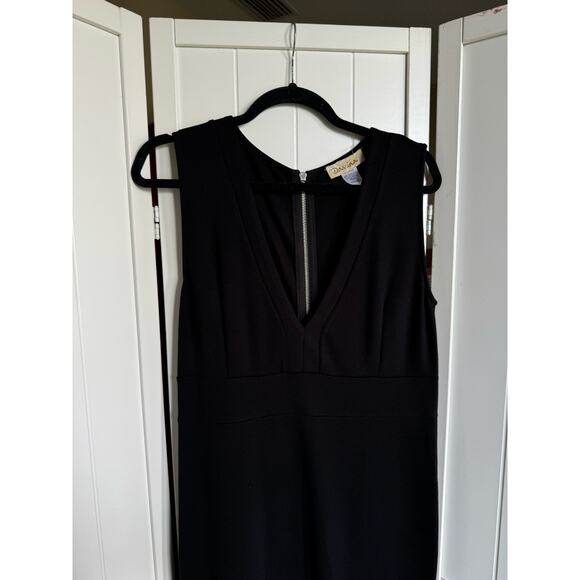 Davina Womens Dress Sz L Knit Black Tank Dress Sheer Inserts Ponte Full Zip NEW - Picture 5 of 6